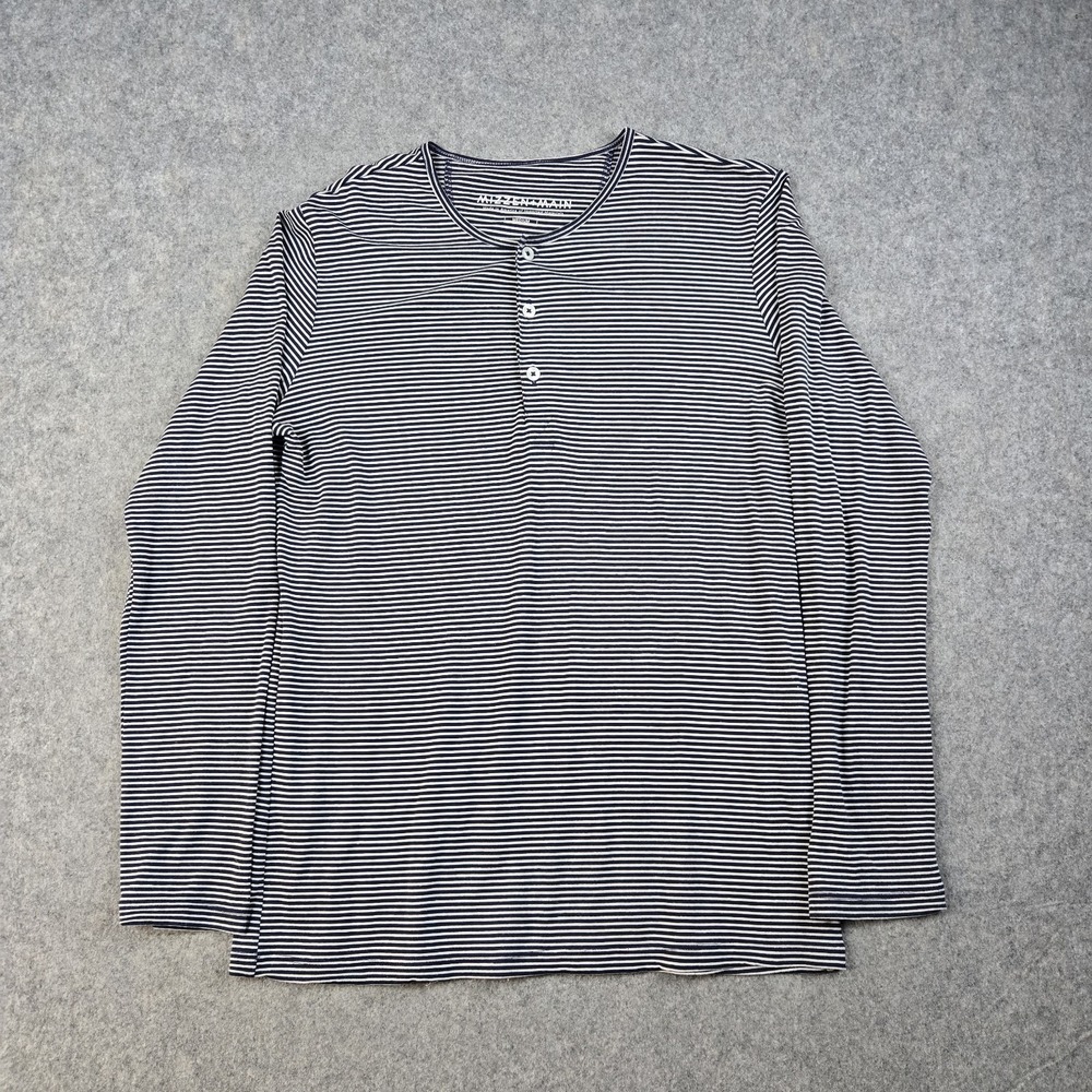 Mizzen Main Henley Shirt Mens‎ Medium Black White Striped Long Sleeve Preppy